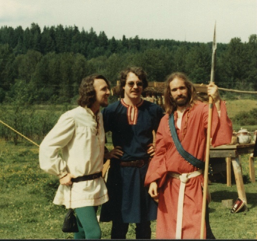 Roger the Goliard (left) with Edward the Stuffy and Thorin Njalsson at a demo in 1980.
