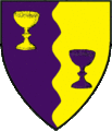 Arms: Per pale wavy Purpure and Or, two chalices in bend countercharged