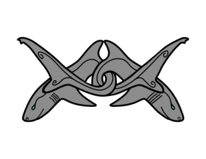 Badge: Two grey sharks addorsed tails entwined proper.